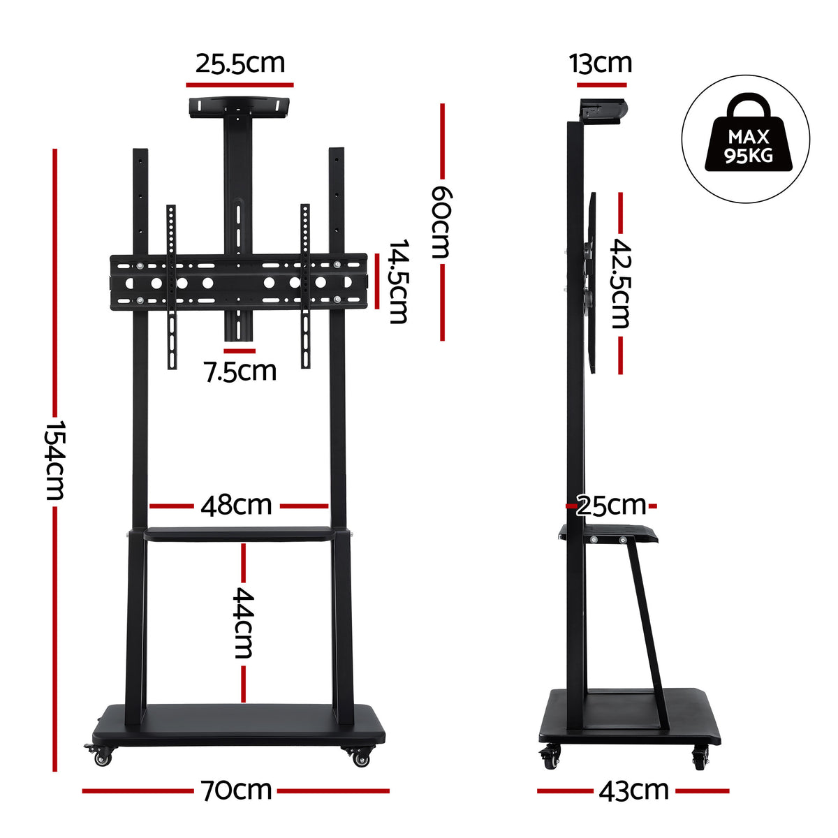 Artiss TV Stand 32-70" Universal Mobile Adjustable Height TV Stand with Wheels