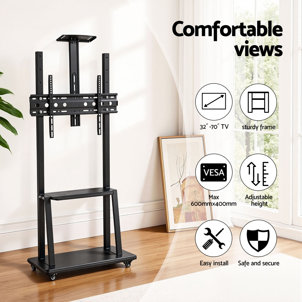 Artiss TV Stand 32-70" Universal Mobile Adjustable Height TV Stand with Wheels