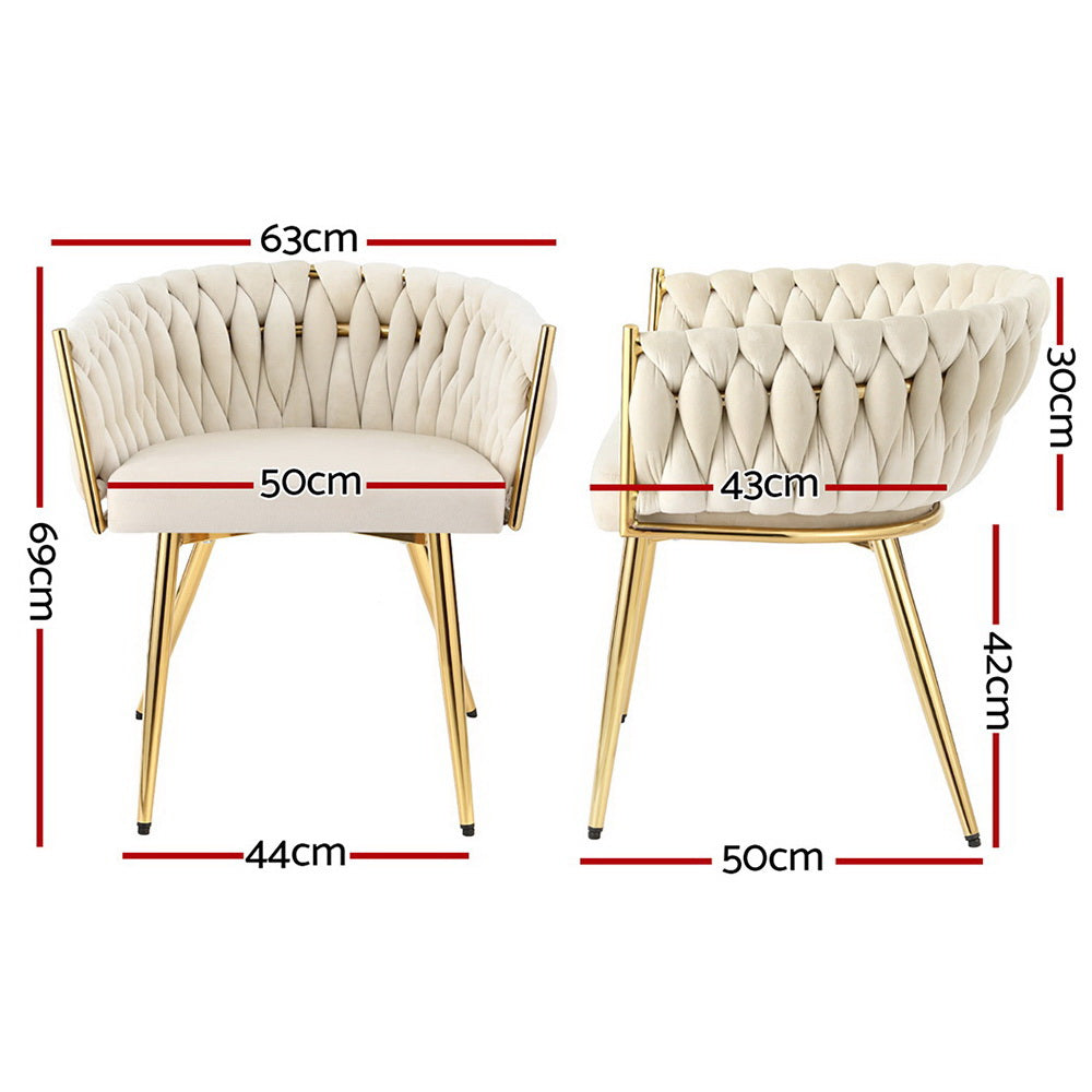 1 Set of 2 Artiss Dining Chairs Velvet Armchair Beige