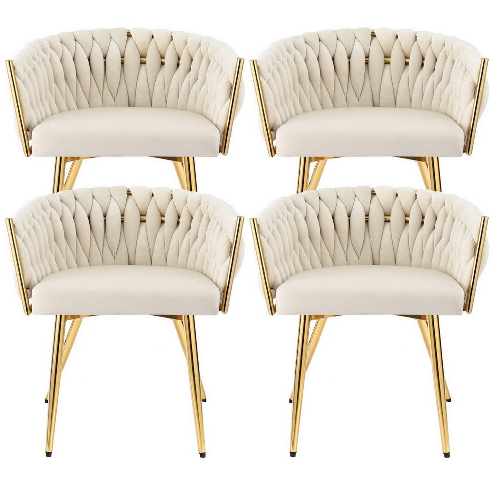 1 Set of 4 Artiss Dining Chairs Velvet Armchair Beige