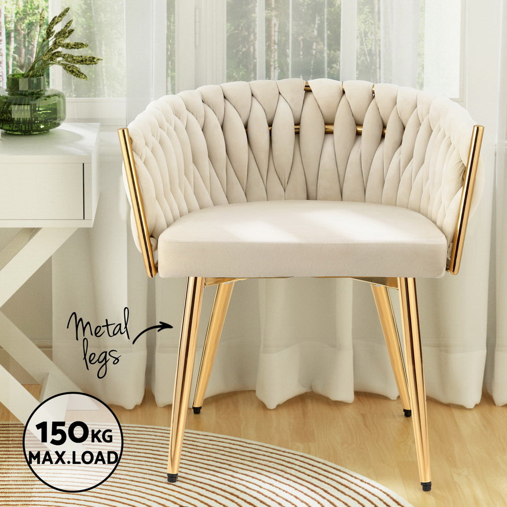 1 Set of 4 Artiss Dining Chairs Velvet Armchair Beige
