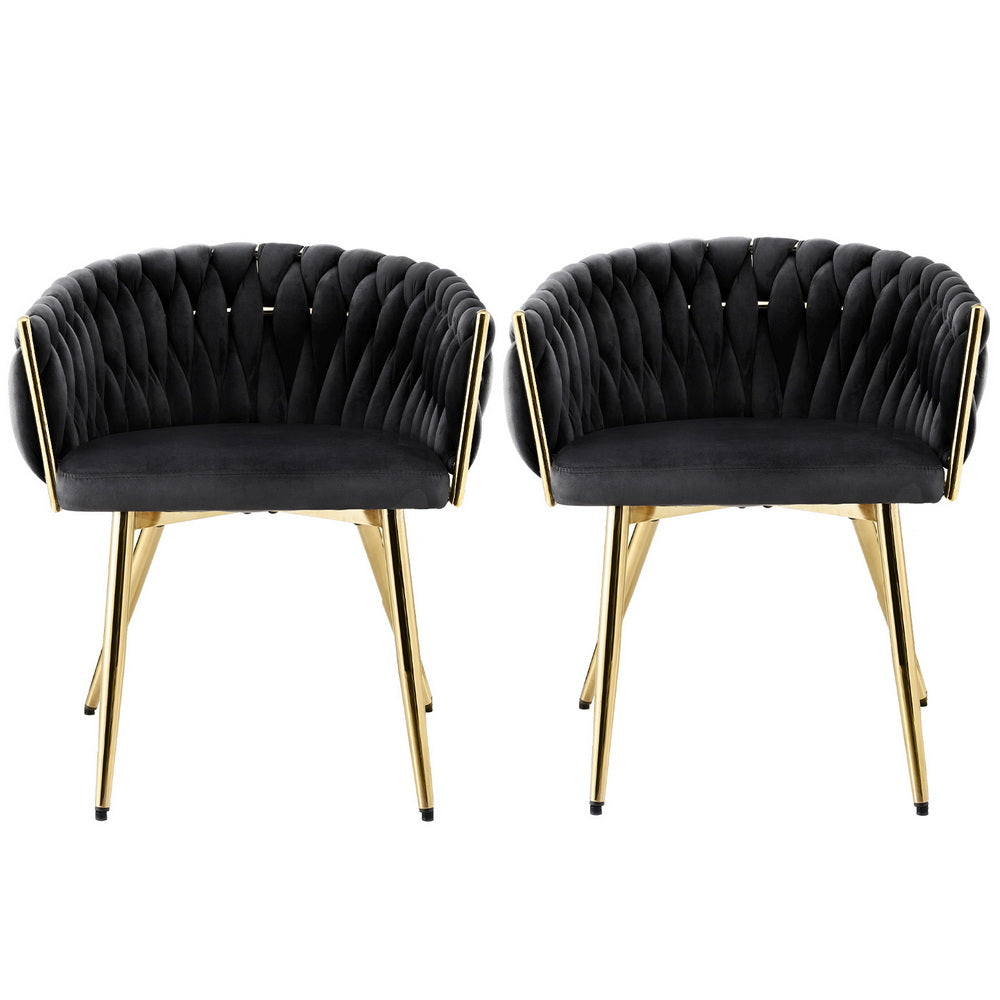 1 Set of 2 Artiss Dining Chairs Velvet Armchair Black