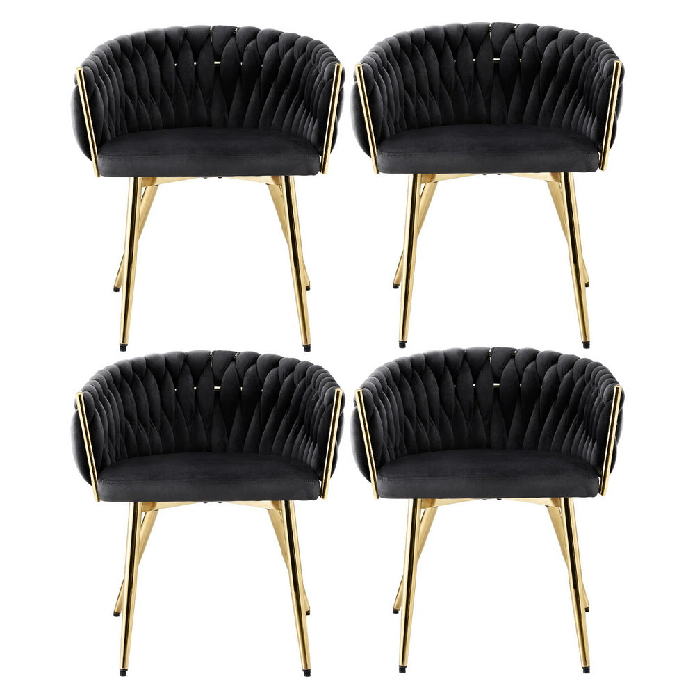 1 Set of 4 Artiss Dining Chairs Velvet Armchair Black