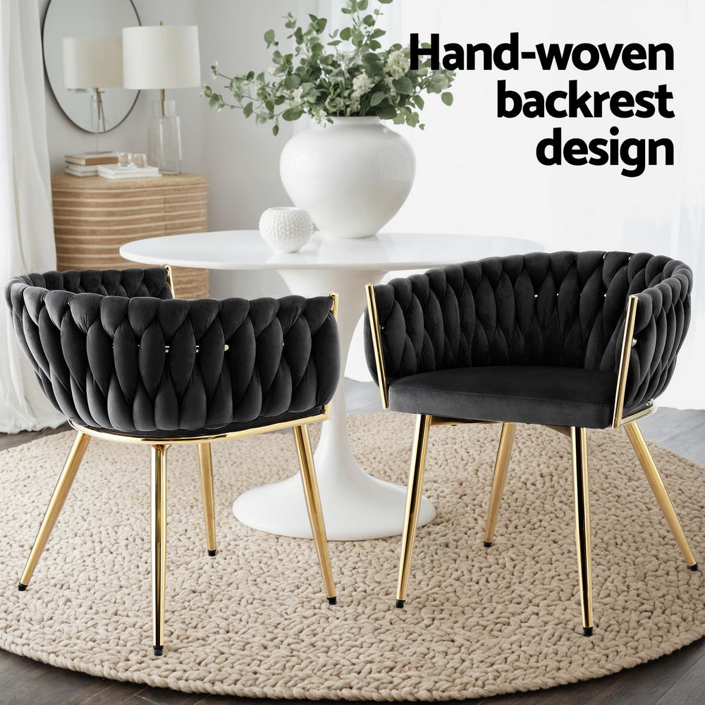 1 Set of 4 Artiss Dining Chairs Velvet Armchair Black