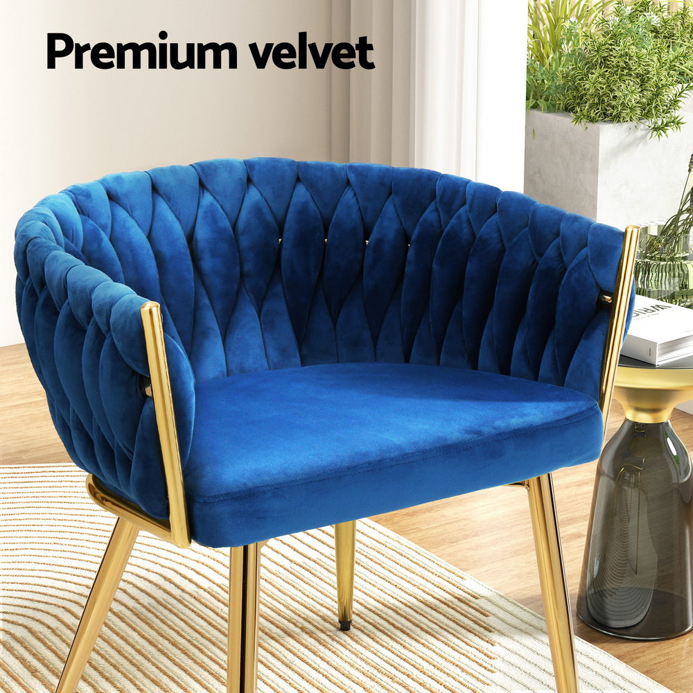 Artiss Dining Chair Velvet Weaving Armchair Blue