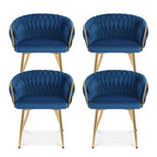 1 Set of 4 Artiss Dining Chairs Velvet Weaving Armchair Blue