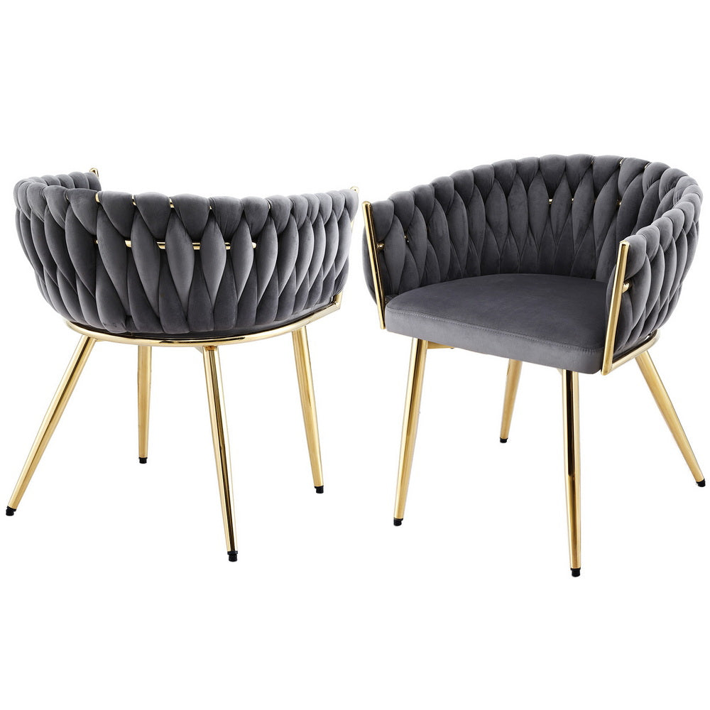 1 Set of 2 Artiss Dining Chairs Velvet Armchair Grey