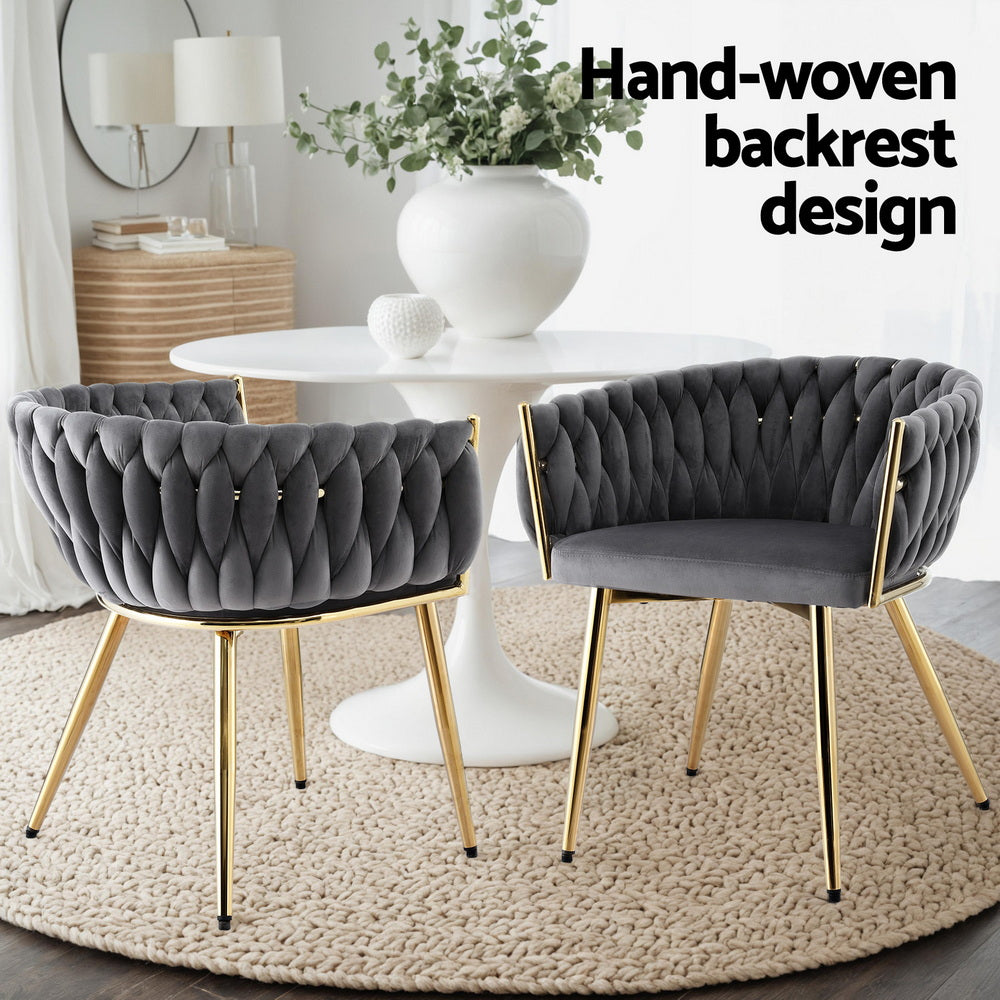 1 Set of 2 Artiss Dining Chairs Velvet Armchair Grey