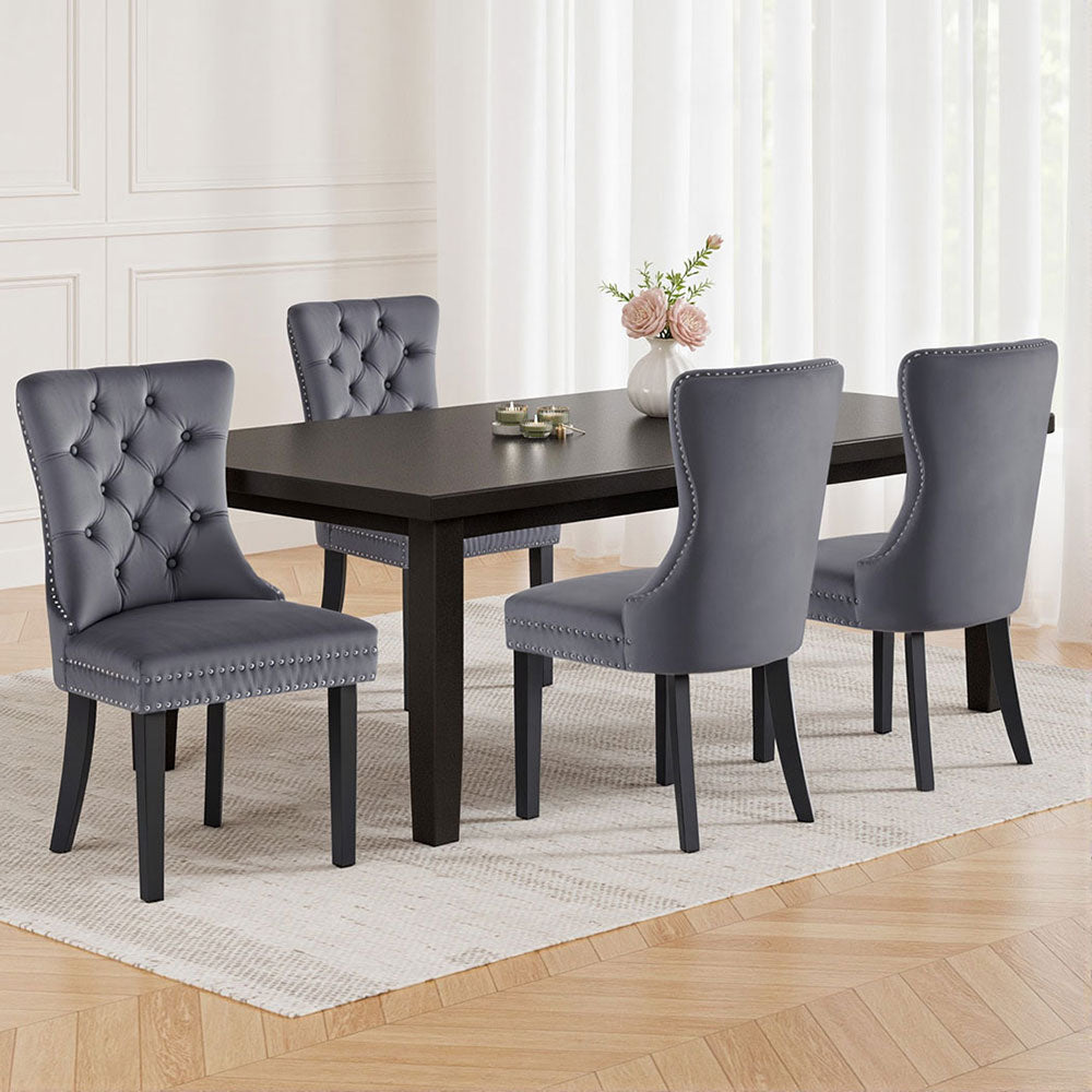 1 Set of 4 Artiss Dining Chairs Grey Velvet
