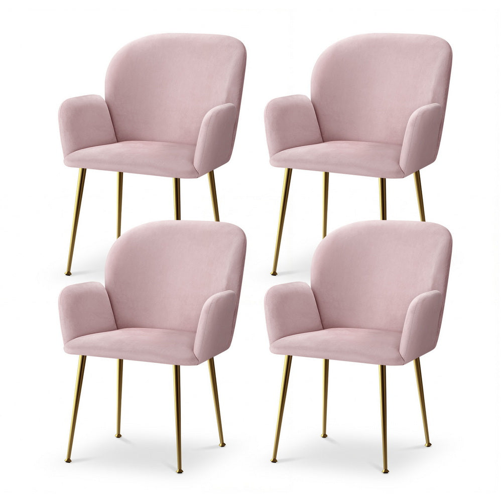 Artiss Dining Chairs Set of 4 Velvet Armchair Pink