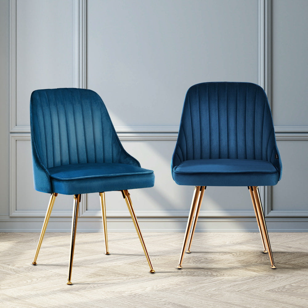 Artiss Dining Chairs Set of 2 Velvet Channel Tufted Blue