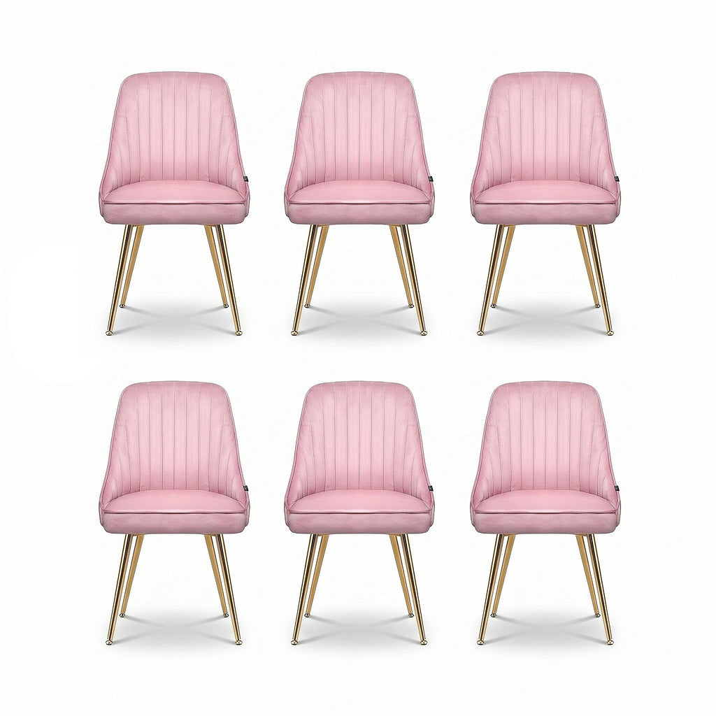 Artiss Dining Chairs Set of 6 Velvet Channel Tufted Pink
