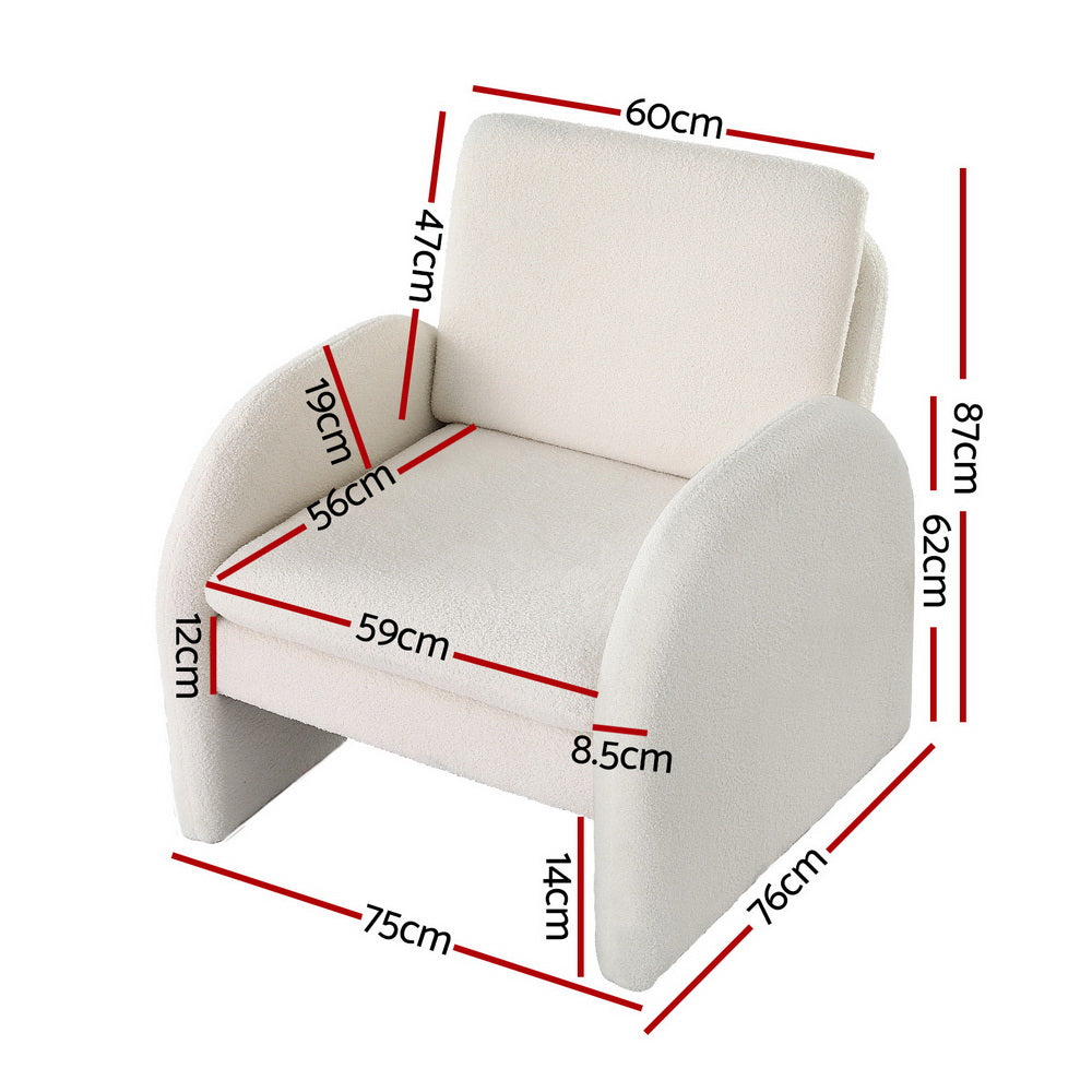 Artiss Armchair Accent Chair Lounge Tub Sofa Couch Curved Arm Seat Boucle White
