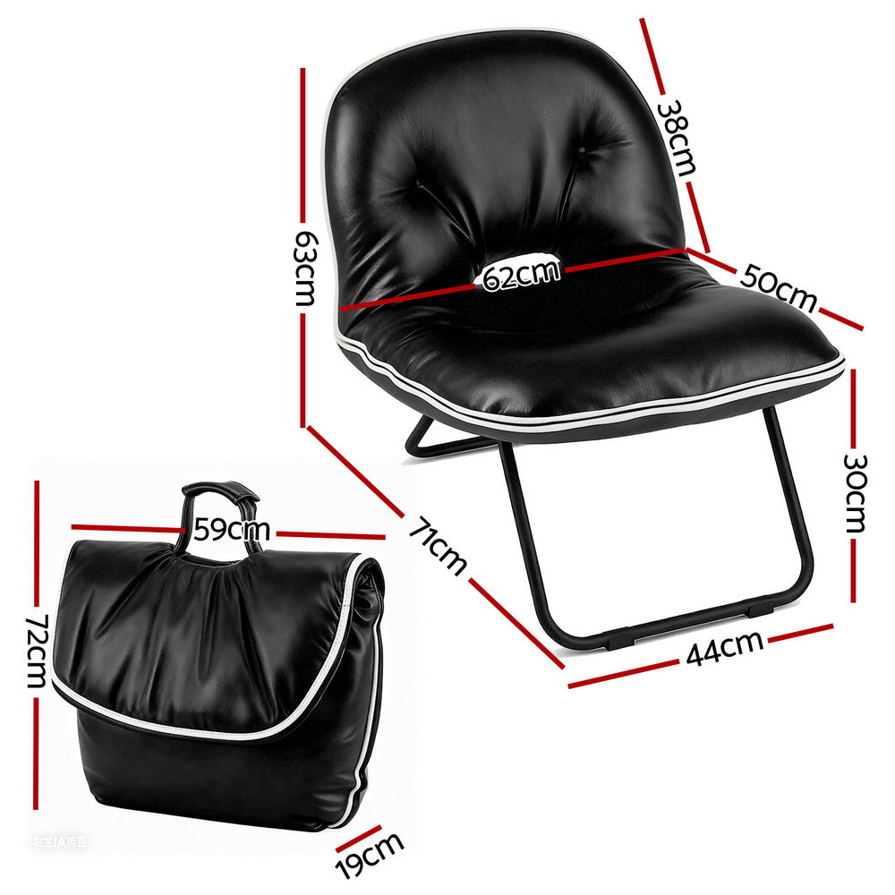 Artiss Foldable Chair 2-In-1 Armchair Lounge Chair Portable Black