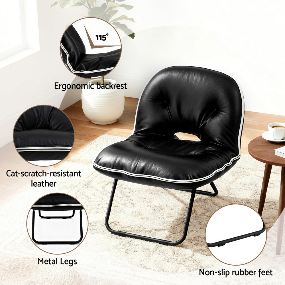 Artiss Foldable Chair 2-In-1 Armchair Lounge Chair Portable Black