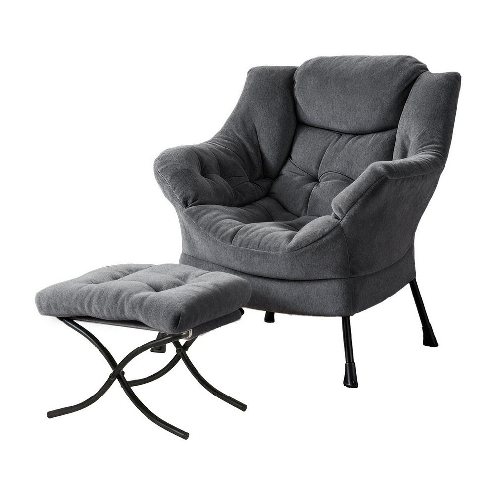 Artiss Armchair Accent Chair Ottoman Lounge Footrest Velvet Grey