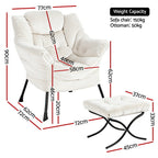 Artiss Armchair Accent Chair Ottoman Lounge Footrest Velvet White