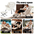 Artiss Armchair Accent Chair Ottoman Lounge Footrest Velvet White