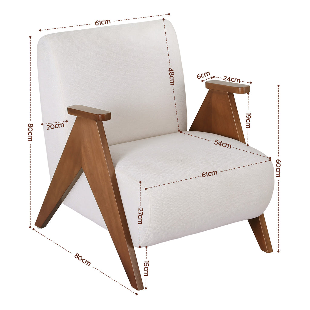 Artiss Armchair Accent Chair Sturdy Upholstered Solid Wood Chenille Fabric White