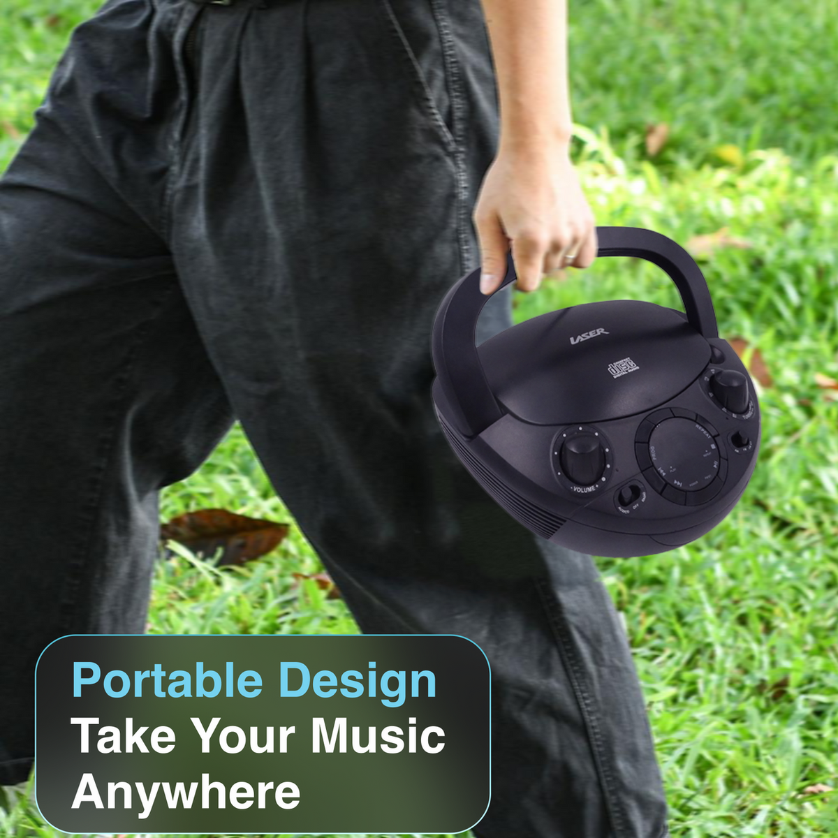 Laser Black Portable CD Boombox with AM/FM Radio