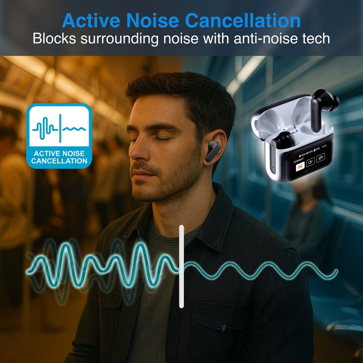 Laser TWS Earbuds ANC with Touch Display Black