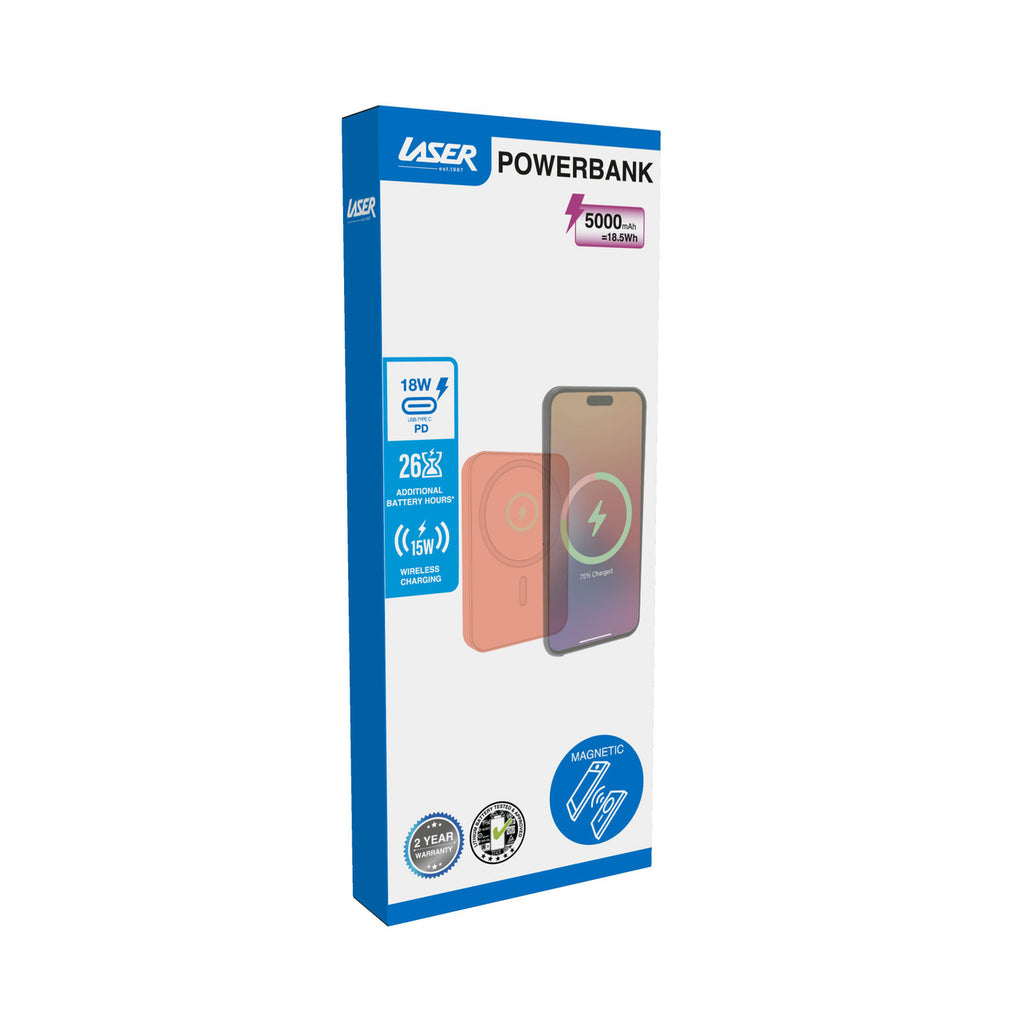 Laser 5000mAh Magnetic Wireless Power Bank Peach