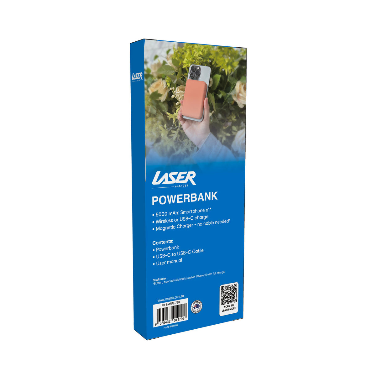 Laser 5000mAh Magnetic Wireless Power Bank Peach