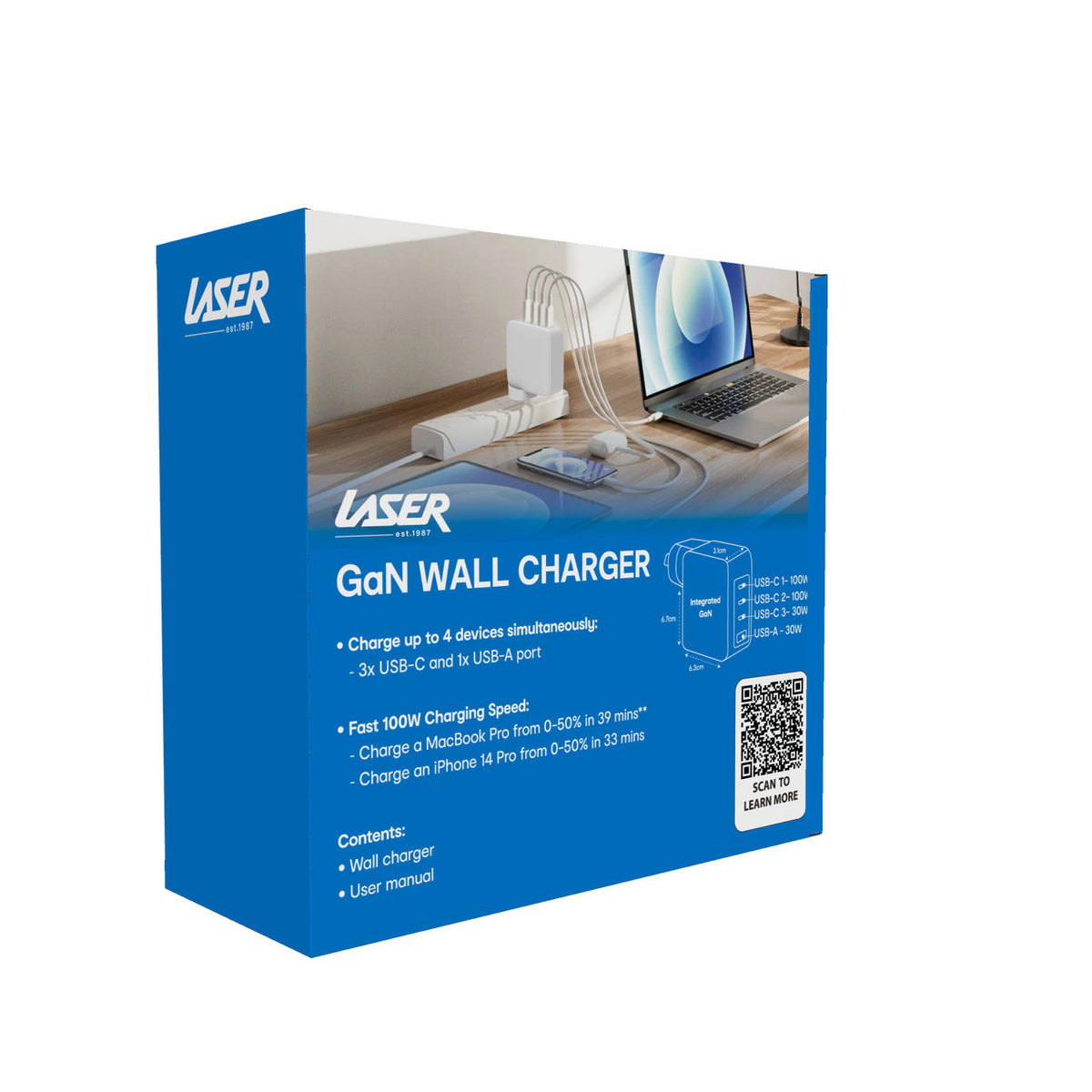 Laser 100W GaN USB-C and USB-A Wall Charger