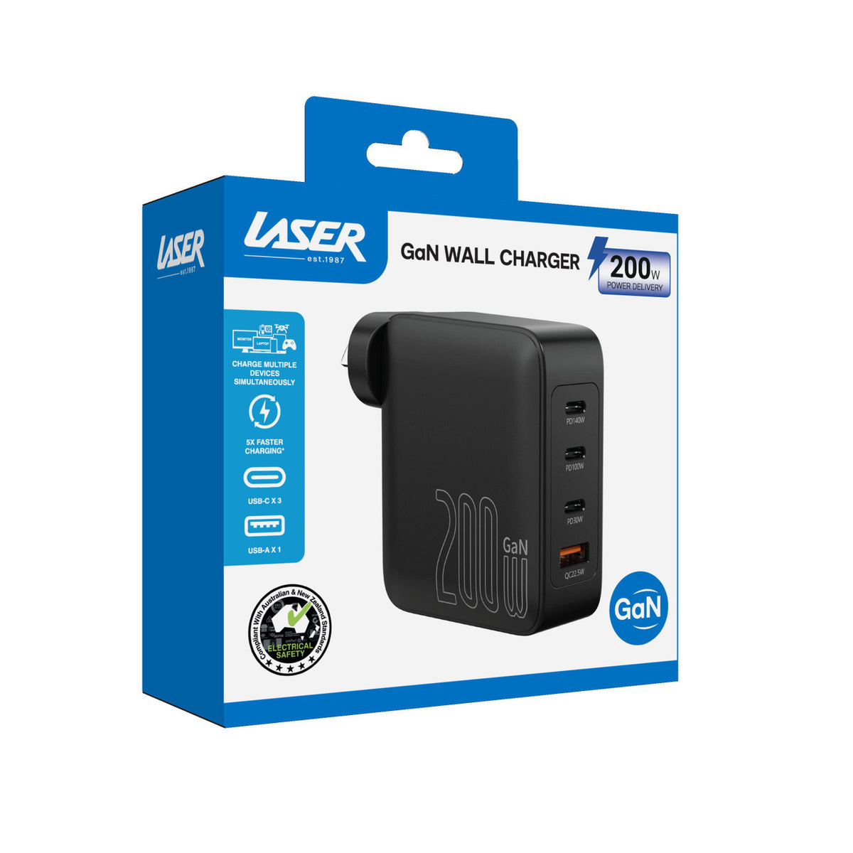 Laser PD3.0 200W GaN Wall Charger Black