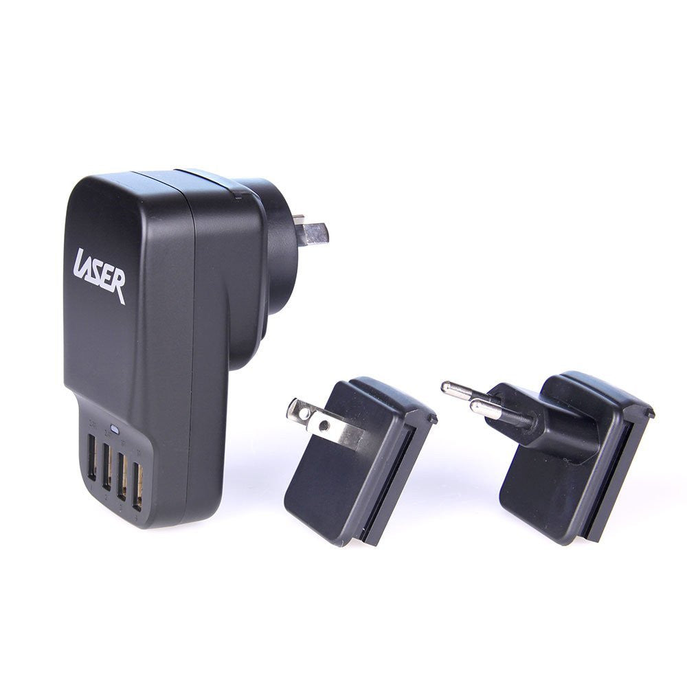Laser 4-Port USB Travel Charger with Global Adapters