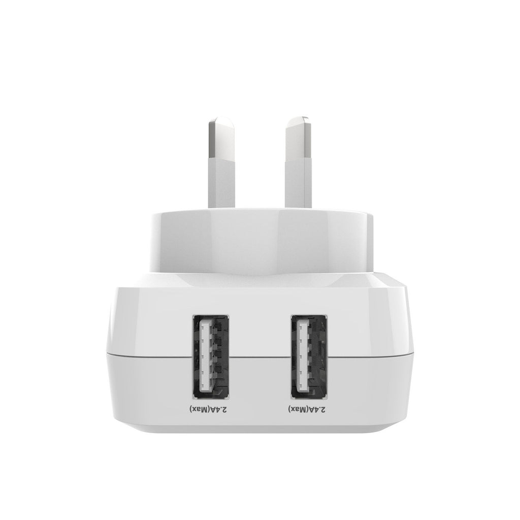Laser Dual USB AC Charger 2.4A with 3-in-1 Cable White
