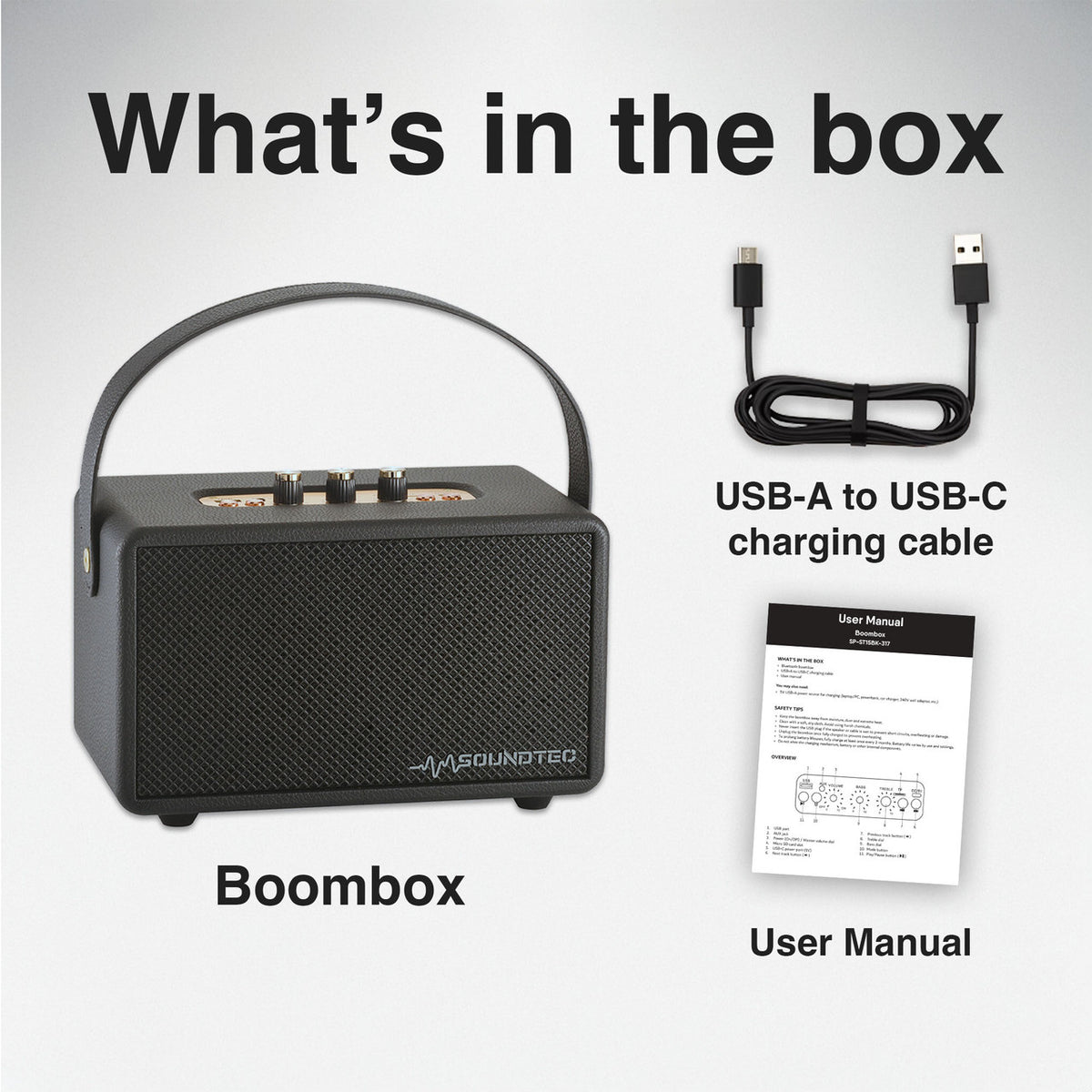 SoundTec Retro Bluetooth Boombox Black