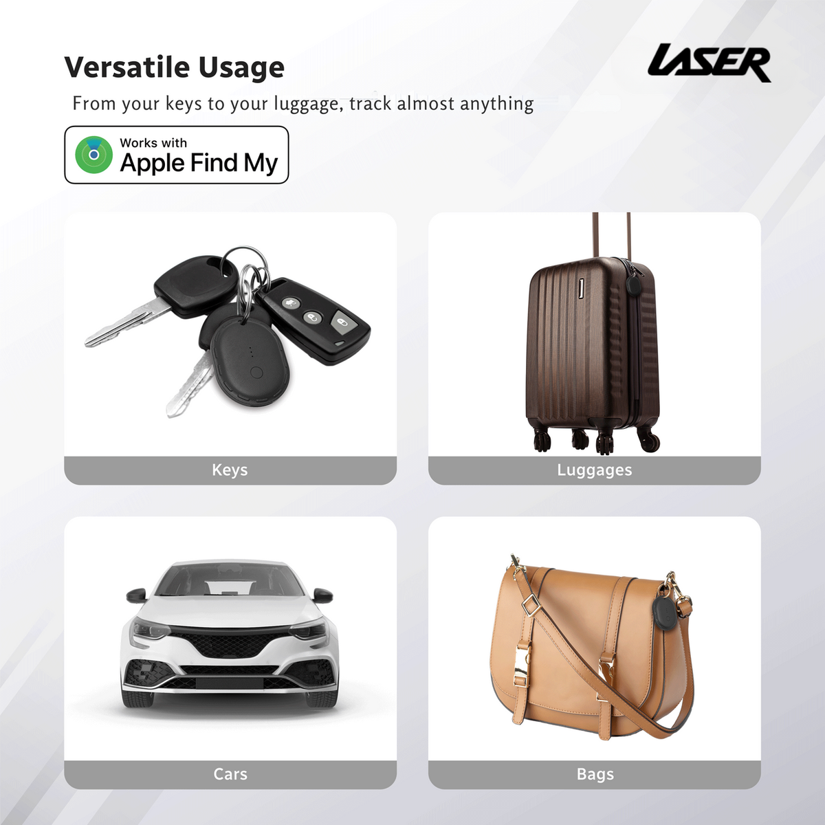 Laser Mini Smart Tag with Apple Find My Tracking Black