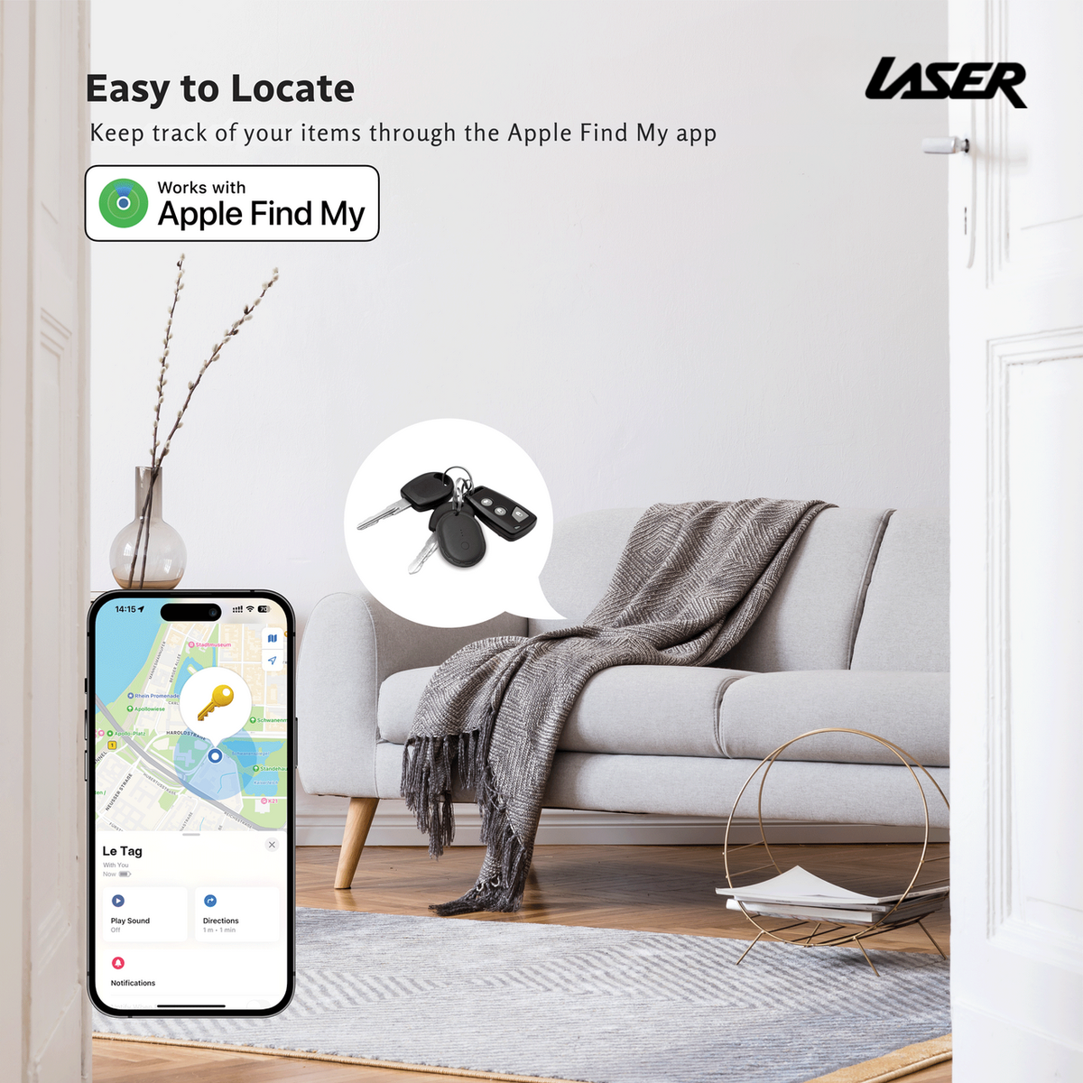 Laser Mini Smart Tag with Apple Find My Tracking White