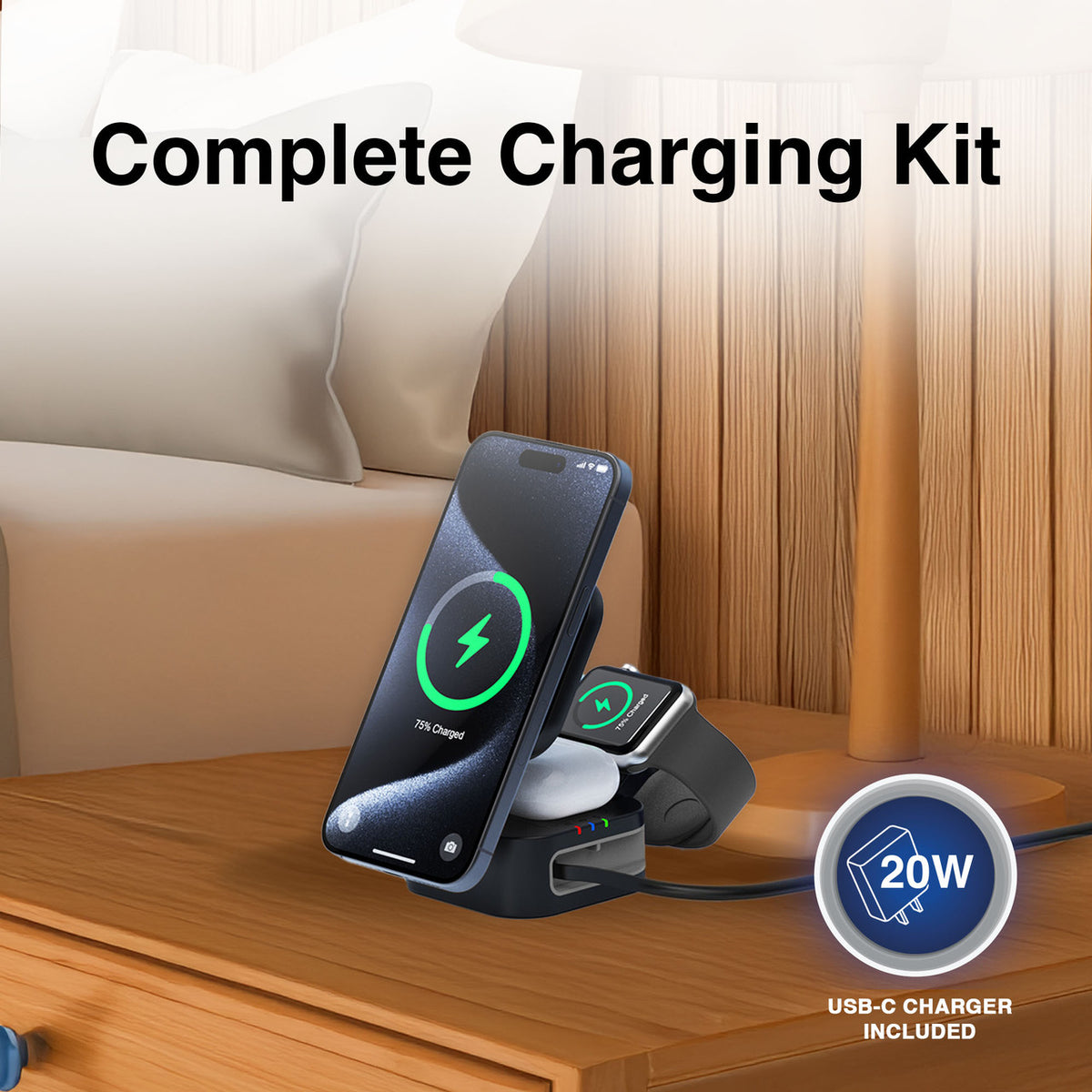 Laser 3 in 1 Foldable Wireless Charging Stand Black