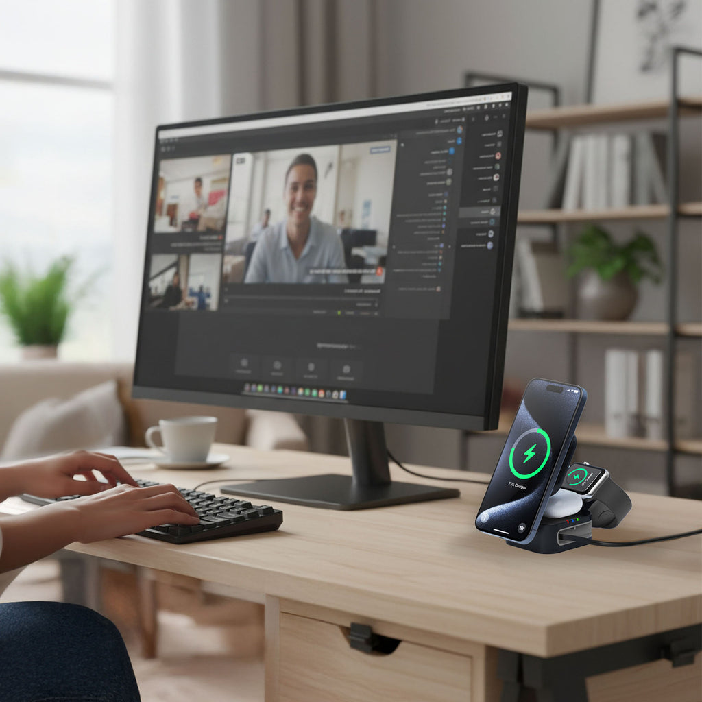 Laser 3 in 1 Foldable Wireless Charging Stand Black