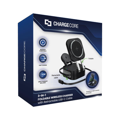 Laser 3 in 1 Foldable Wireless Charging Stand Black
