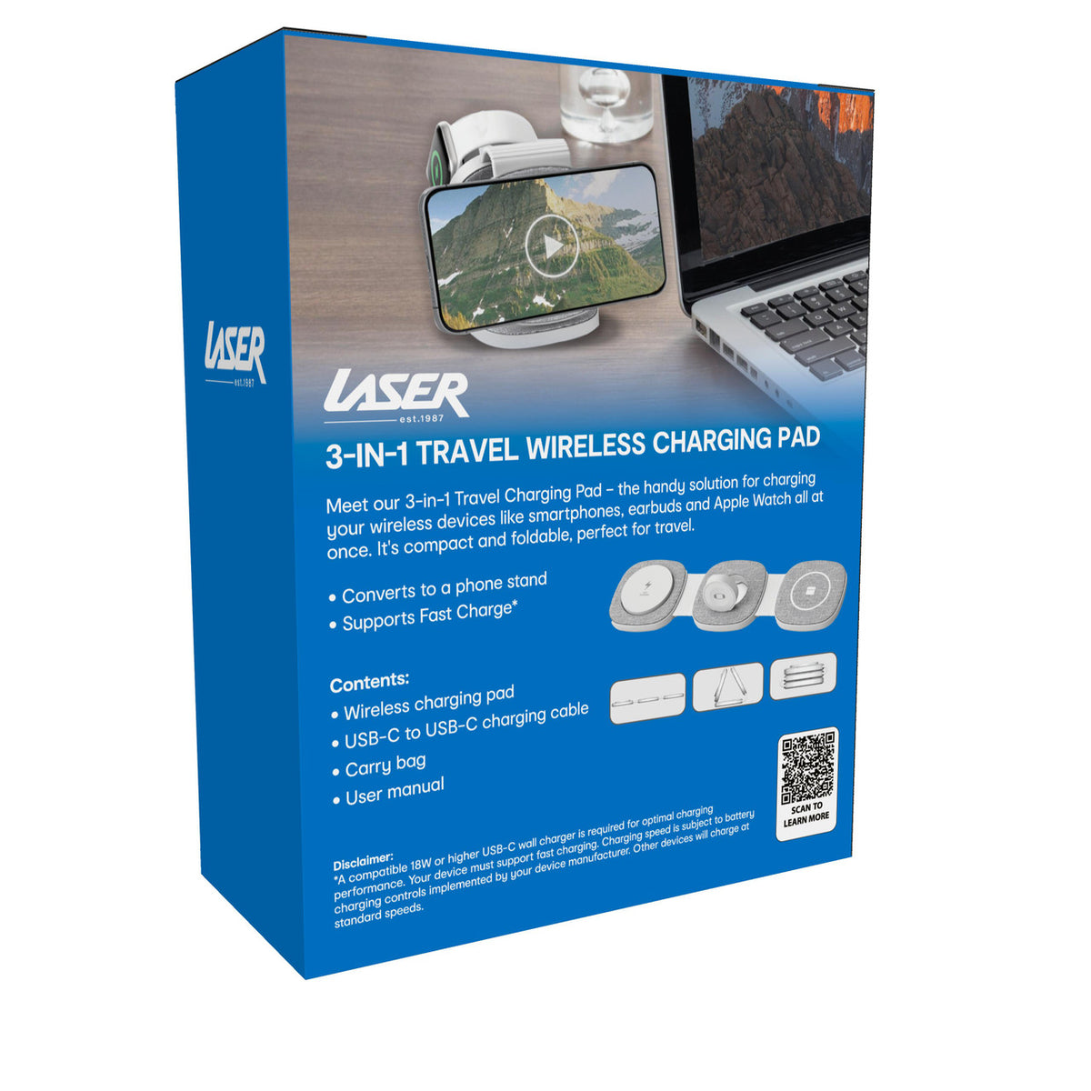 Laser 3-in-1 Travel Wireless Charging Pad for Apple