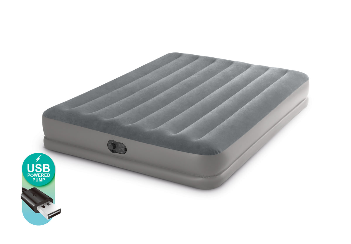 INTEX Queen Dura-Beam® Standard Prestige Air Mattress 12" Queen w/ Built-In USB Electric Pump 64114