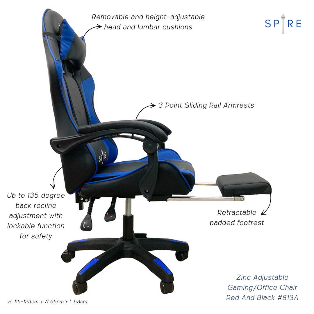 Spire Zinc Adjustable Gaming/Office Chair Blue And Black - 813F