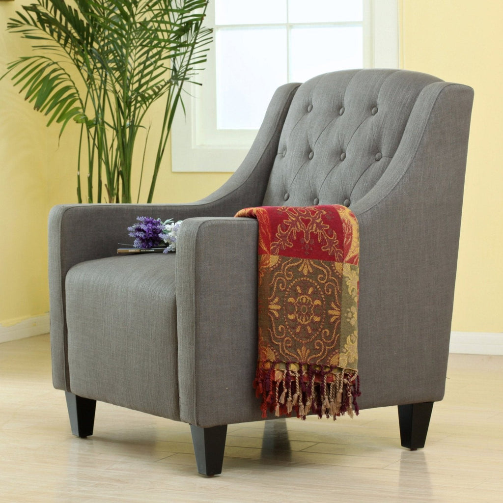 Canberra Fabric Armchair & Ottoman in Grey Linen