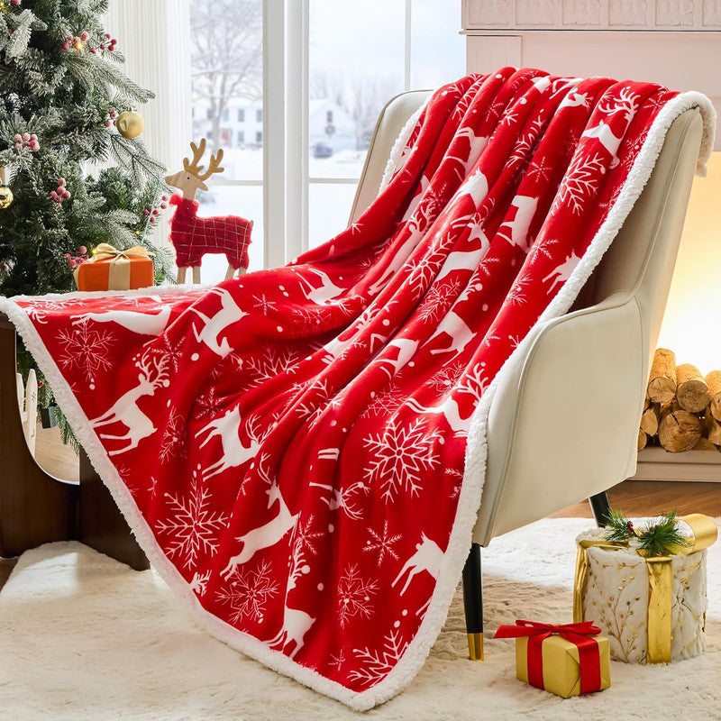 Christmas Throw Blanket, Christmas Decorations Gifts for Women, Sherpa Flannel Fleece Winter Holiday Blanket, Fluffy Cozy Soft Christams Throws for Couch Sofa Bed, DoubleDeer, 50" X 60"