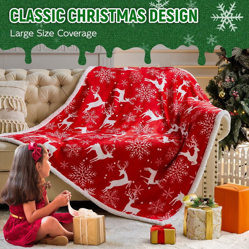 Christmas Throw Blanket, Christmas Decorations Gifts for Women, Sherpa Flannel Fleece Winter Holiday Blanket, Fluffy Cozy Soft Christams Throws for Couch Sofa Bed, DoubleDeer, 50" X 60"