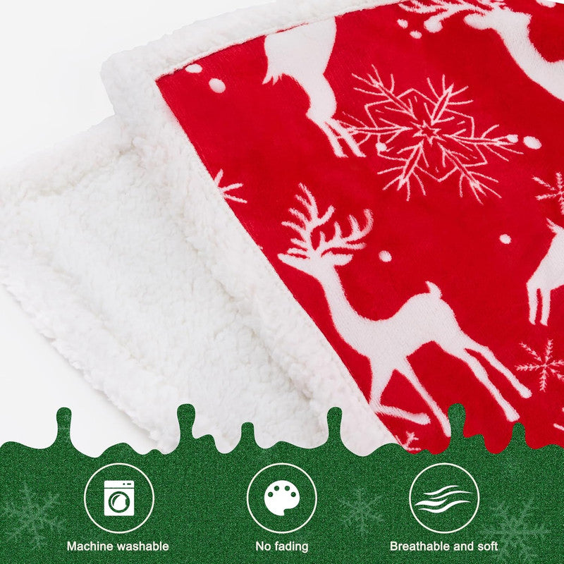Christmas Throw Blanket, Christmas Decorations Gifts for Women, Sherpa Flannel Fleece Winter Holiday Blanket, Fluffy Cozy Soft Christams Throws for Couch Sofa Bed, DoubleDeer, 50" X 60"