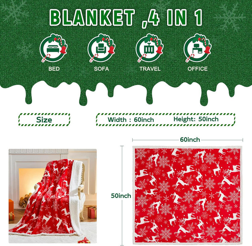Christmas Throw Blanket, Christmas Decorations Gifts for Women, Sherpa Flannel Fleece Winter Holiday Blanket, Fluffy Cozy Soft Christams Throws for Couch Sofa Bed, DoubleDeer, 50" X 60"