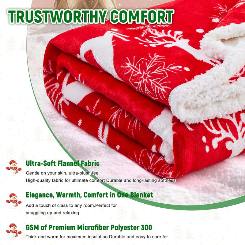 Christmas Throw Blanket, Christmas Decorations Gifts for Women, Sherpa Flannel Fleece Winter Holiday Blanket, Fluffy Cozy Soft Christams Throws for Couch Sofa Bed, DoubleDeer, 50" X 60"