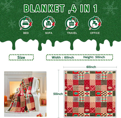 Christmas Throw Blanket, Christmas Decorations Gifts for Women, Sherpa Flannel Fleece Winter Holiday Blanket, Fluffy Cozy Soft Christams Throws for Couch Sofa Bed, DoubleDeer, 50" X 60"