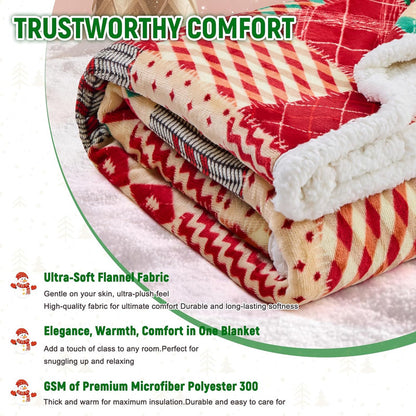 Christmas Throw Blanket, Christmas Decorations Gifts for Women, Sherpa Flannel Fleece Winter Holiday Blanket, Fluffy Cozy Soft Christams Throws for Couch Sofa Bed, DoubleDeer, 50" X 60"