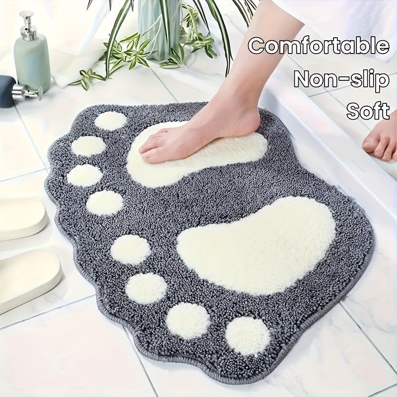 Faux Wool Bathroom Mat Super Absorbent Mat Paw Shaped Mat Non Slip Mat Machine - Blue - Size 40-60cm