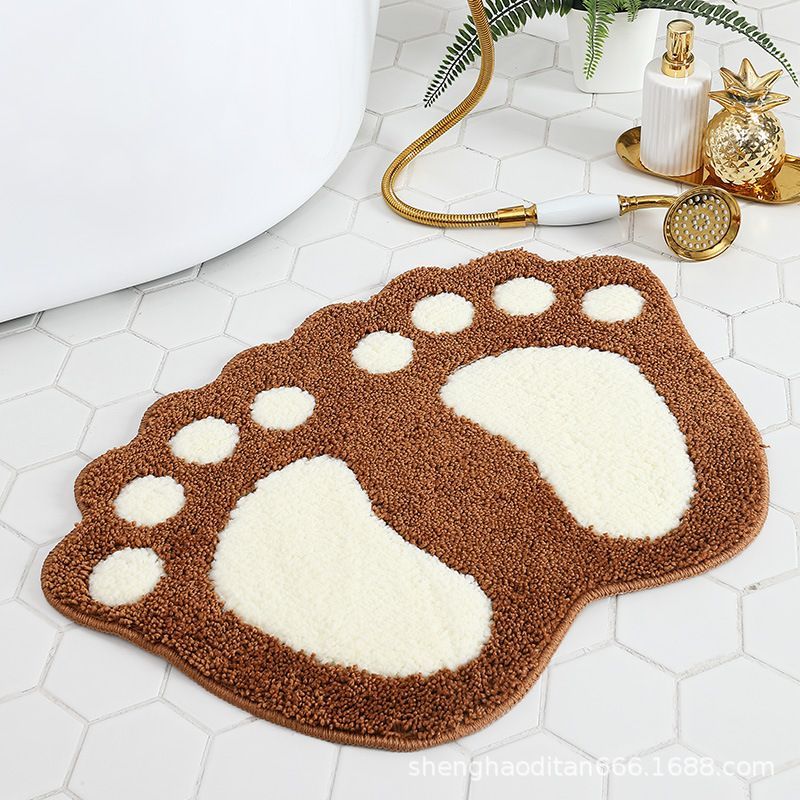 Faux Wool Bathroom Mat Super Absorbent Mat Paw Shaped Mat Non Slip Mat Machine - Gray - Size 60-90cm